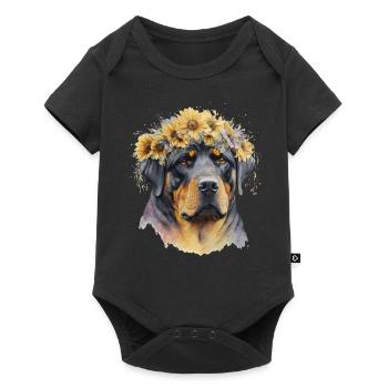 Mignon Rottweiler Sunflower Dog Breed Pet Puppy - Body à manches courtes Premium Bébé - noir - Devant