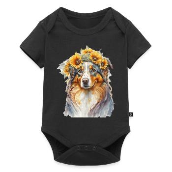 Aquarelle Berger Australien Berger Indien Tournesol Do - Body à manches courtes Premium Bébé - noir - Devant