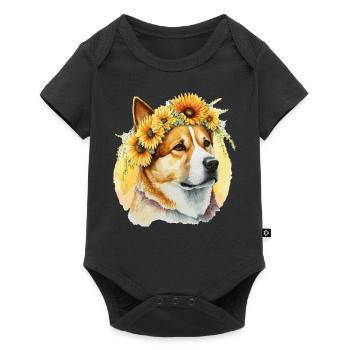 Watercolor Akita Sunflower Dog Breed Pet Puppy - Baby Premium short-sleeve bodysuit - black - Front