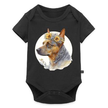 Cute Australian Cattle Sunflower Dog Breed Pet Pup - Baby Premium short-sleeve bodysuit - black - Front