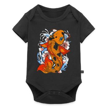 Koi Fischzucht Geschenk Farbenfrohes Koi Karpfen - Baby Premium Kurzarmbody - Schwarz - Vorne