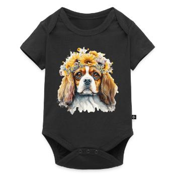 Cavalier King Charles Épagneul Race de chien de tournesol - Body à manches courtes Premium Bébé - noir - Devant