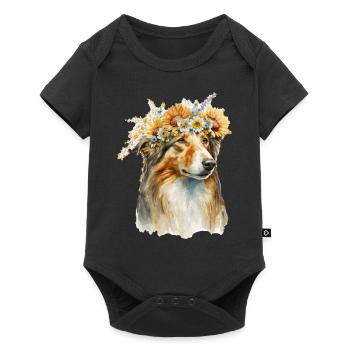 Watercolor Collie Sunflower Dog Breed Pet Puppy - Baby Premium short-sleeve bodysuit - black - Front