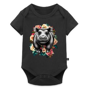 Hippopotamus flowers - Baby Premium short-sleeve bodysuit - black - Front