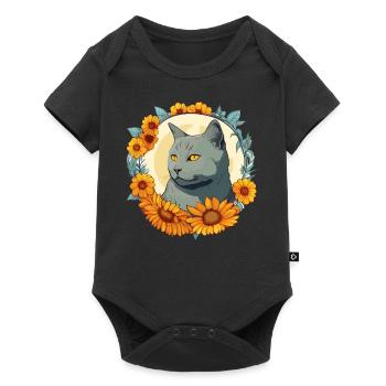 Cute Chartreux Sunflower Cat Breed Pet Kitten - Baby Premium short-sleeve bodysuit - black - Front