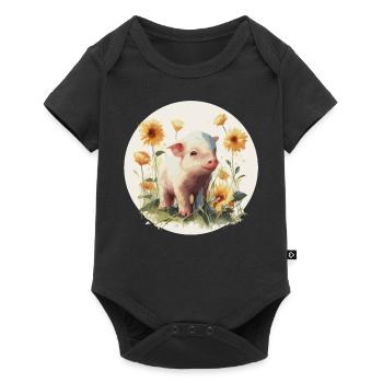 Cute Baby Pig Piglet Sunflower Farm Animal Farmer - Baby Premium Kurzarmbody - Schwarz - Vorne