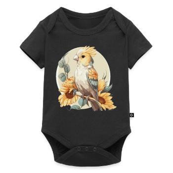 Cute Parrot Cockatiel Sunflower Watercolor Parrot - Baby Premium short-sleeve bodysuit - black - Front