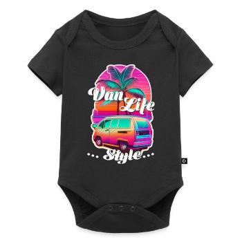 Van-Lifestyle-Stil - Camping - Baby Premium Kurzarmbody - Schwarz - Vorne