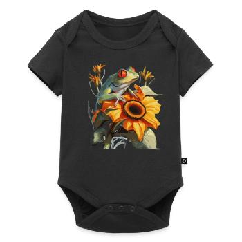 Cute Sunflower Red Eyed Tree Frog Watercolor Frog - Baby Premium Kurzarmbody - Schwarz - Vorne