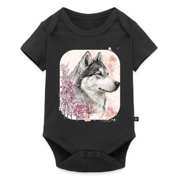 Fleur de cerisier Alaskan Malamute Race de chien Japonais - Body à manches courtes Premium Bébé - noir - Devant