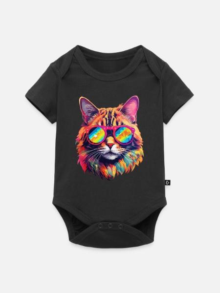 Katze Hippie 60s 70s - Baby Premium Kurzarmbody - Schwarz