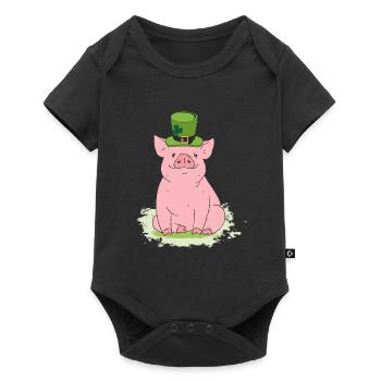 Cochon chanceux avec haut-de-forme et trèfle - Body à manches courtes Premium Bébé - noir - Devant
