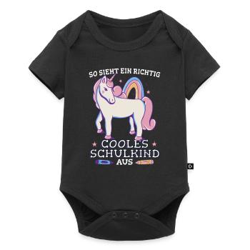 Einhorn Schulkind Regenbogen Grundschule - Baby Premium Kurzarmbody - Schwarz - Vorne