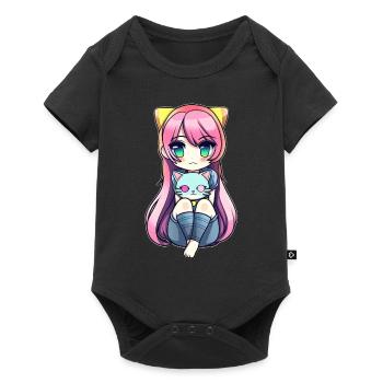 Anime Chats Kawaii Teen Otaku Fille Avec Chat - Body à manches courtes Premium Bébé - noir - Devant
