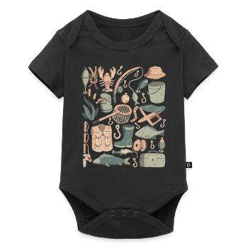 Fishing Doodles Fish Anglers Bait Fishing Hook - Baby Premium short-sleeve bodysuit - black - Front