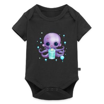 Cute Octo mit Sommer Drink - Baby Premium Kurzarmbody - Schwarz - Vorne