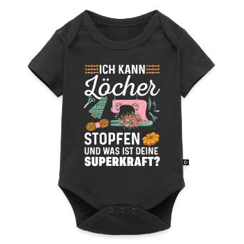 Löcher Nähen Geschenkidee Superkraft - Baby Premium Kurzarmbody - Schwarz - Vorne