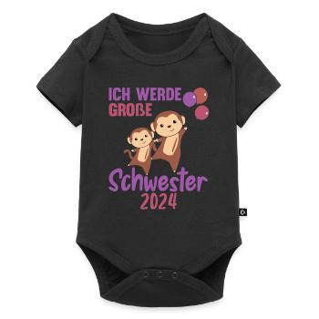 süße Affen Ich werde Große Schwester 2024 - Baby Premium Kurzarmbody - Schwarz - Vorne