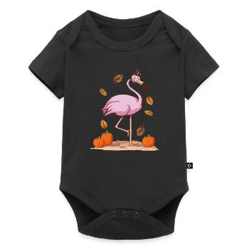 Pilger Rosa Flamingo Erntedank Herbst Tier - Baby Premium Kurzarmbody - Schwarz - Vorne