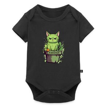 Katztus Katze im Blumentopf mit Kaktus - Baby Premium Kurzarmbody - Schwarz - Vorne