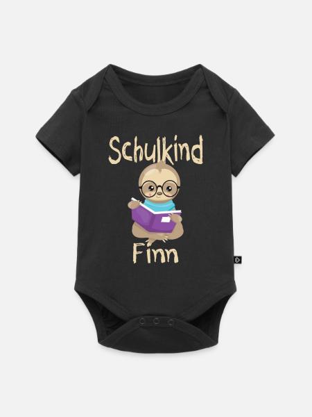 Schulkind Finn Faultier - Baby Premium Kurzarmbody - Schwarz