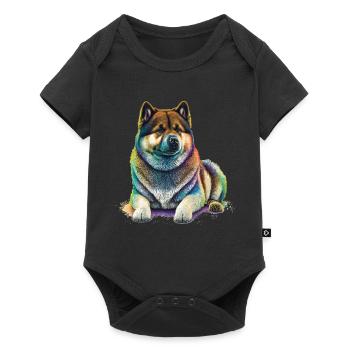 Akita Inu Hund Bunte Farben Regenbogen Kunst - Baby Premium Kurzarmbody - Schwarz - Vorne