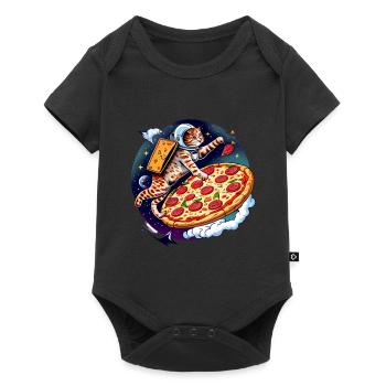 Katze Pizza Weltraum Pizza Galaxie Astronaut - Baby Premium Kurzarmbody - Schwarz - Vorne