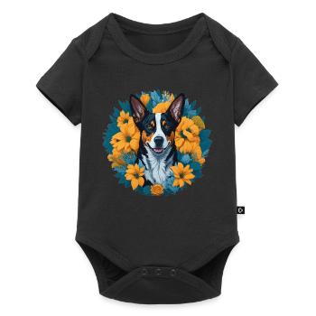 Lächelnder Australischer Rinderhund Blumen - Baby Premium Kurzarmbody - Schwarz - Vorne