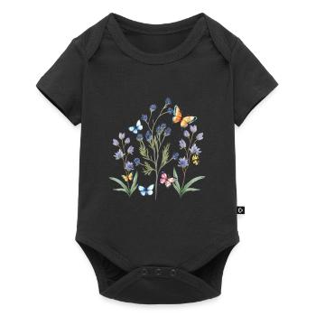 colorful flower meadow with butterflies - Baby Premium short-sleeve bodysuit - black - Front