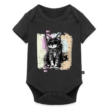 Chat avec des lunettes de soleil - Body à manches courtes Premium Bébé - noir - Devant