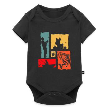 Fisherman Retro Boat Fishing Fish Fishing Rod - Baby Premium short-sleeve bodysuit - black - Front