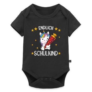 endlich Schulkind Einschulung Schule Einhorn - Baby Premium Kurzarmbody - Schwarz - Vorne