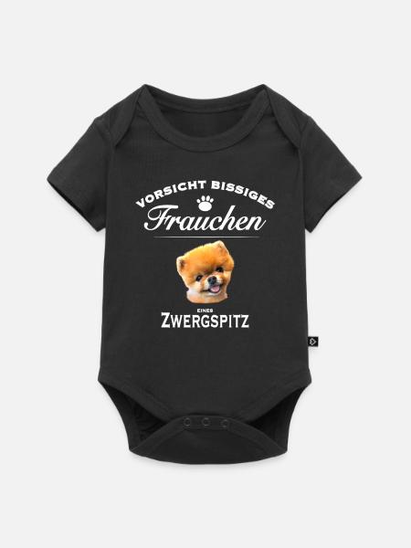 Vorsicht - Bissiges Frauchen - Zwergspitz - Baby Premium Kurzarmbody - Schwarz