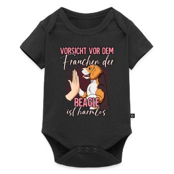 Vorsicht vor dem Frauchen Beagle - Baby Premium Kurzarmbody - Schwarz - Vorne