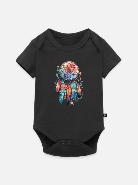 Dream Catcher Traumfänger Federn - Baby Premium Kurzarmbody - Schwarz