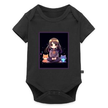 Kawaii Girl Anime Manga Girl Cat - Body à manches courtes Premium Bébé - noir - Devant