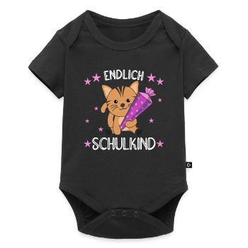 endlich Schulkind Einschulung Schule Katze - Baby Premium Kurzarmbody - Schwarz - Vorne