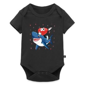 Valentine's Day Heart Riding Shark Funny Love Sharks - Baby Premium short-sleeve bodysuit - black - Front