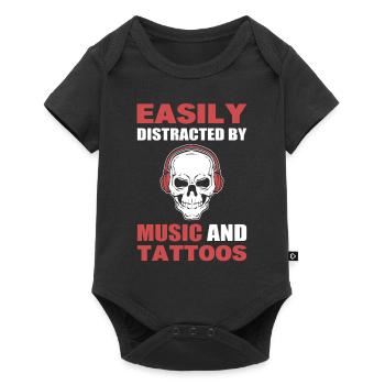 Easily Distracted By Music And Tattoos Tätowierer - Baby Premium Kurzarmbody - Schwarz - Vorne