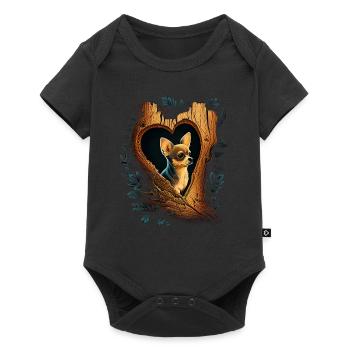 Chihuahua | Niedlicher Hund Welpe Natur Holz Herz - Baby Premium Kurzarmbody - Schwarz - Vorne