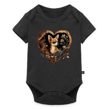 Chihuahua | Niedlicher Hund Welpe Natur Holz Herz - Baby Premium Kurzarmbody - Schwarz - Vorne