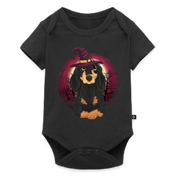 Chien effrayant Cadeau Chapeau de sorcière Halloween Teckel - Body à manches courtes Premium Bébé - noir - Devant