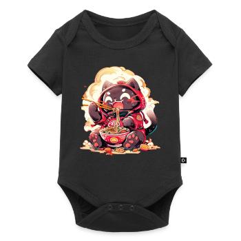 Anime Manga Kawaii Cat Eats Ramen Noodles - Baby Premium short-sleeve bodysuit - black - Front