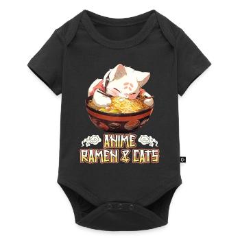 Anime Manga Kawaii Cat Eats Ramen Noodles - Baby Premium short-sleeve bodysuit - black - Front