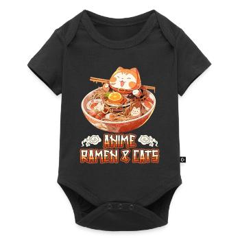 Anime Manga Kawaii Cat Eats Ramen Noodles - Baby Premium short-sleeve bodysuit - black - Front
