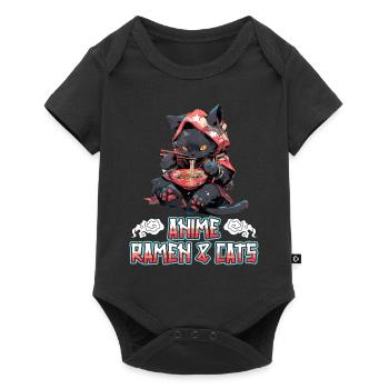Anime Manga Kawaii Cat Eats Ramen Noodles - Baby Premium short-sleeve bodysuit - black - Front