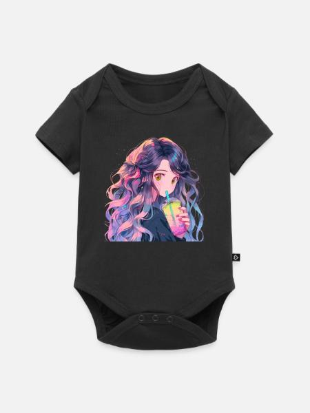 Anime and Boba Bubble Tea - Baby Premium Kurzarmbody - Schwarz