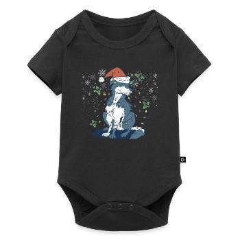 Husky Sibérien Père Noël Sapin de Noël Lumière - Body à manches courtes Premium Bébé - noir - Devant