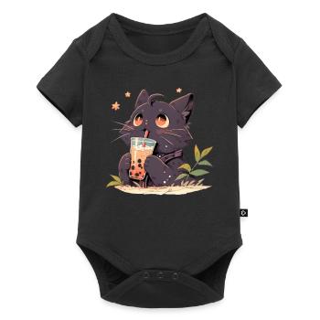 Boba and Cats Cat Drinking Bubble Tea Anime - Baby Premium short-sleeve bodysuit - black - Front