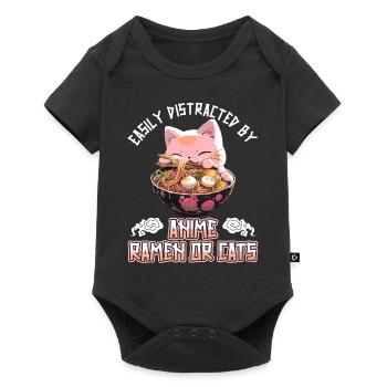 Facilement distrait par les Anime Ramen ou les Chats - Body à manches courtes Premium Bébé - noir - Devant